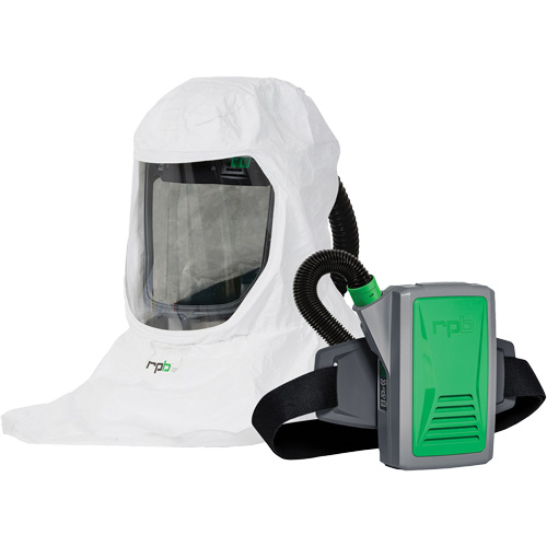 Respirateur T-Link avec casquette, tube de respiration, montage &agrave; la ceinture & APR motoris&eacute; PX5, Cagoule ample & visi&egrave;re, Pile Lithium-ion Mukwa Safety Services