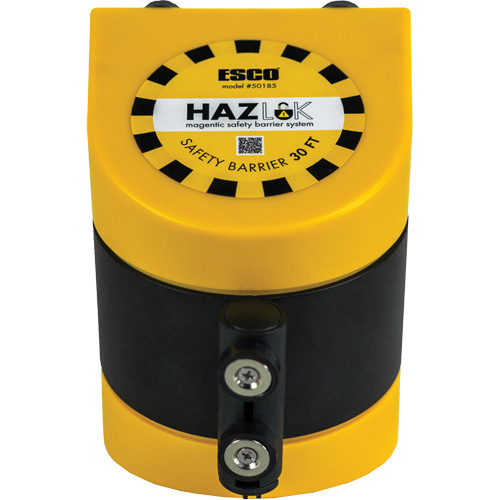 HAZLOK Safety Barrier System, Plastic, Magnetic Mount, 30', Black and Yellow Tape Mukwa Safety Services