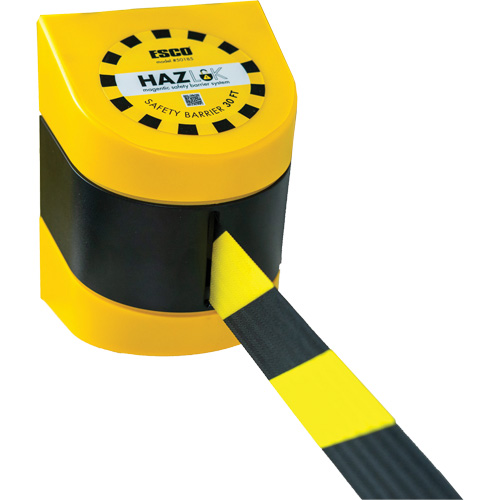 HAZLOK Safety Barrier System, Plastic, Magnetic Mount, 30', Black and Yellow Tape Mukwa Safety Services
