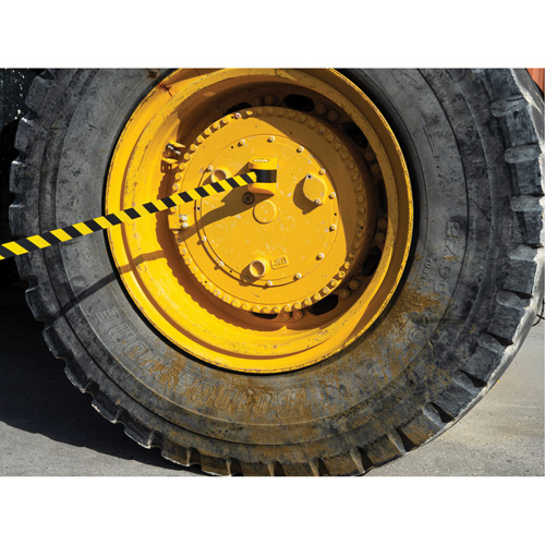HAZLOK Safety Barrier System, Plastic, Magnetic Mount, 30', Black and Yellow Tape Mukwa Safety Services