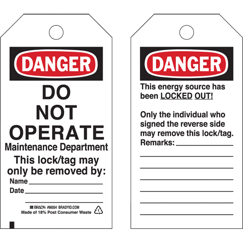 &eacute;tiquettes de verrouillage, Plastique, 3" la x 5-3/4" h, Anglais Mukwa Safety Services