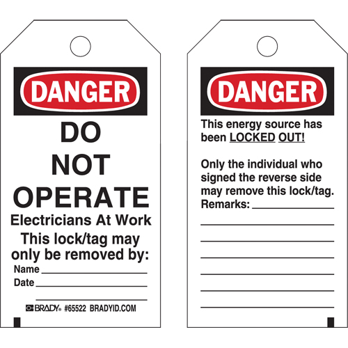 Lockout Tags, Plastic, 3" W x 5-1/2" H, English Mukwa Safety Services