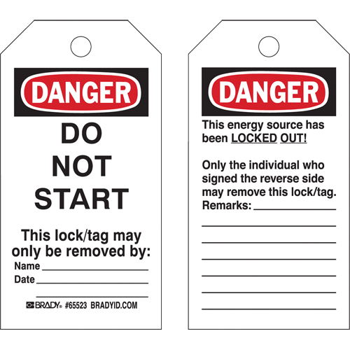 Lockout Tags, Plastic, 3" W x 5-1/2" H, English Mukwa Safety Services