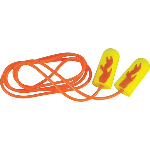 Bouchons d'oreilles &eacute;clat n&eacute;on jaune E-A-Rsoft, Vrac - Sac en poly, Avec cordon Mukwa Safety Services