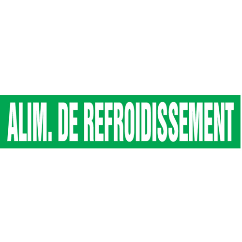 Marqueurs de tuyau "Alim. de Refroidissement", Autocollant, 2-1/2" h x 12" la, Blanc/vert Mukwa Safety Services
