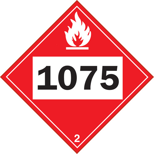 Plaque-&eacute;tiquette TMD 1075 pour gaz inflammable oxyg&egrave;ne liqu&eacute;fi&eacute;, Plastique Mukwa Safety Services