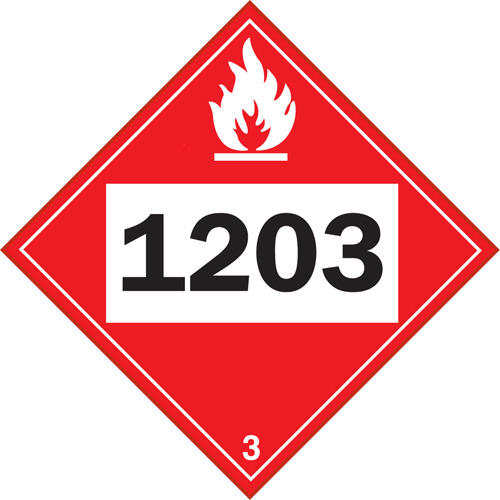 Plaque-&eacute;tiquette TMD 1203 pour liquide inflammable essence & essence-alcohol, Vinyle adh&eacute;sif Mukwa Safety Services