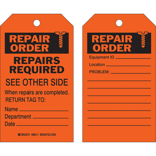 &eacute;tiquette pour les r&eacute;parations de s&eacute;curit&eacute;, Polyester, 4" la x 7" h, Anglais Mukwa Safety Services