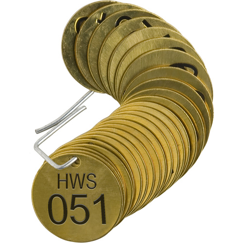 &eacute;tiquettes num&eacute;rot&eacute;es pour vannes HWS, # 051-075, Laiton, 1,5" dia. Mukwa Safety Services