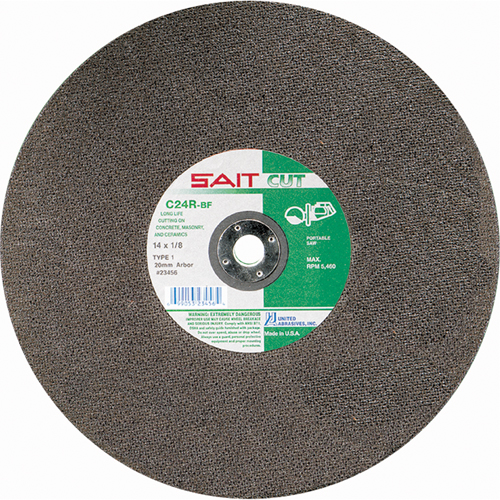 Meule &agrave; tronçonner haute vitesse pour le b&eacute;ton C24R, 14" x 1/8", Arbre de 1", Type 1, Carbure de silicium, 5400 Tr/min Mukwa Safety Services
