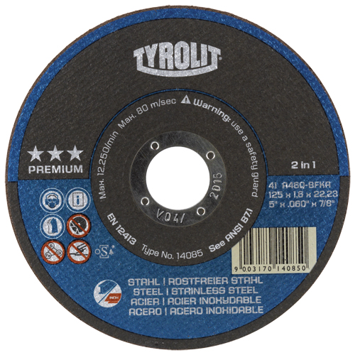 Premium 2-In-1 Thincut Cut-Off Wheels, 4-1/2" x 1/16", 7/8" Arbor, Type 1, Aluminum Oxide, 13300 RPM Mukwa Safety Services