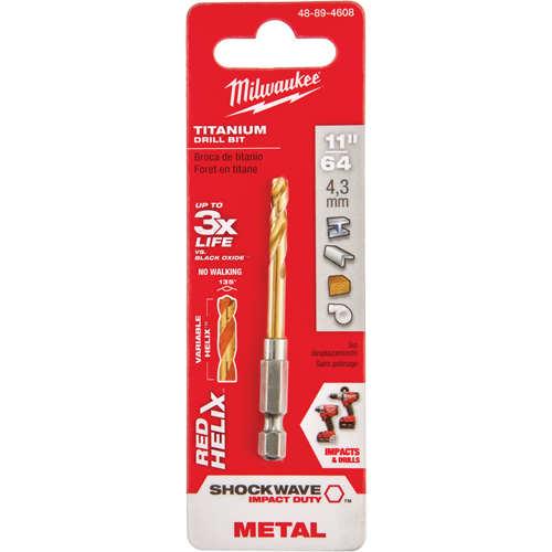 Shockwave Drill Bit, 11/64", Titanium, 1-3/32" Flute, 135° Point Mukwa Safety Services