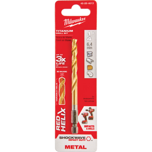 Shockwave Drill Bit, 1/4", Titanium, 2-15/32" Flute, 135° Point Mukwa Safety Services