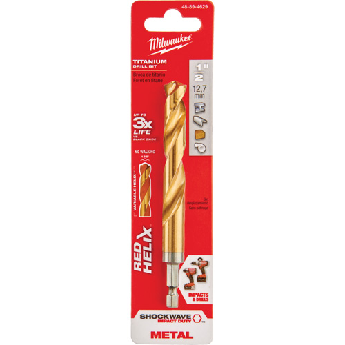 Shockwave Drill Bit, 1/2", Titanium, 3-21/64 Flute, 135° Point Mukwa Safety Services