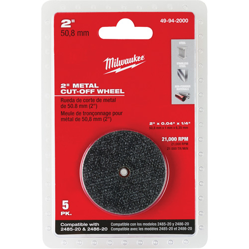 M12 Fuel Right Angle Die Grinder Cut-Off Wheels, 2" x 0.04", 1/4" Arbor, Type 1, Aluminum Oxide, 21000 RPM Mukwa Safety Services