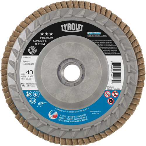 Long Life C-Trim Flap Disc, 4-1/2" x 5/8"-11, Type 27, 40 Grit, Zirconia Alumina Mukwa Safety Services