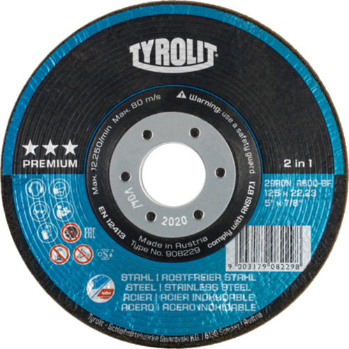 Rondeller Depressed Centre Grinding Wheel, 4-1/2", 36 Grit, 7/8", 13300 RPM, Type 29 Mukwa Safety Services