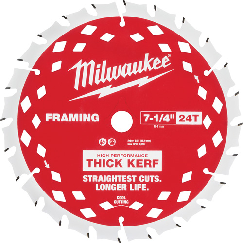 Lame de scie circulaire &agrave; charpente avec trait &eacute;pais, 7-1/4", 24 dents, Pour Bois Mukwa Safety Services