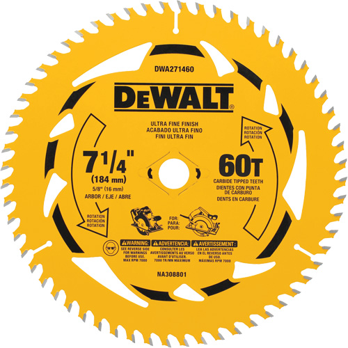 Lame de scie circulaire, 7-1/4", 60 dents, Pour Bois Mukwa Safety Services