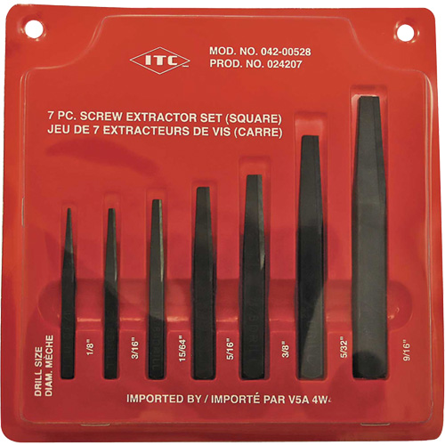 ISE-7 7-Piece Square Screw Extractor Set, For Screw Size 1/8" - 9/16" Mukwa Safety Services