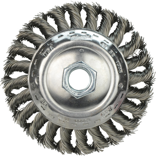 Brosse &agrave; fils nou&eacute;s biseaut&eacute;e, 4" dia., Fils 0,023", Arbre 5/8"-11 Mukwa Safety Services