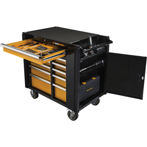 Powered Tool Cart, 11 Drawers, 42-1/2" W x 24-7/16" D x 41" H, Black/Orange Mukwa Safety Services