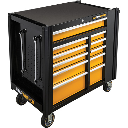 Powered Tool Cart, 11 Drawers, 42-1/2" W x 24-7/16" D x 41" H, Black/Orange Mukwa Safety Services