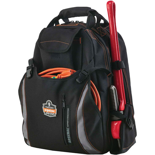Arsenal&reg; 5843 Tool Backpack, 13-1/2" L x 8-1/2" W, Black, Polyester Mukwa Safety Services
