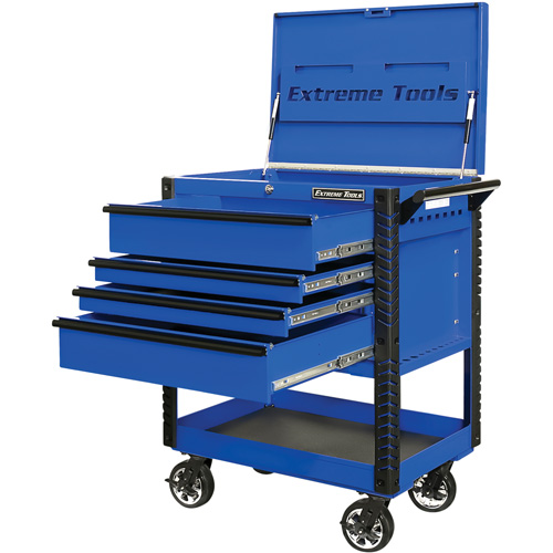 EX Deluxe Series Tool Cart, 4 Drawers, 22-7/8" L x 33" W x 44-1/4" H, Blue Mukwa Safety Services