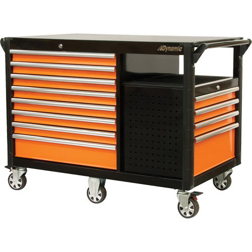 Chariot industriel, 12 tiroirs, 31-5/8" lo x 52-1/2" la x 40-1/4" h, Noir/Orange Mukwa Safety Services