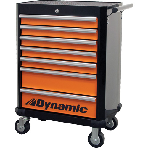 Roller Cabinet, 7 Drawers, 28" W x 18" D x 40" H, Black/Orange Mukwa Safety Services