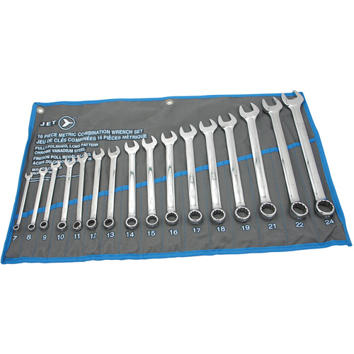 Jeux de cl&eacute;s mixtes combin&eacute;es longues enti&egrave;rement polies, Combinaison, 16 morceaux, M&eacute;trique Mukwa Safety Services