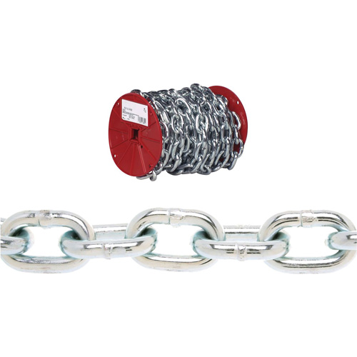 Campbell&reg; Proof Coil Chain, Low Carbon Steel, 3/16" x 100' (30.4 m) L, Grade 30, 800 lbs. (0.4 tons) Load Capacity Mukwa Safety Services