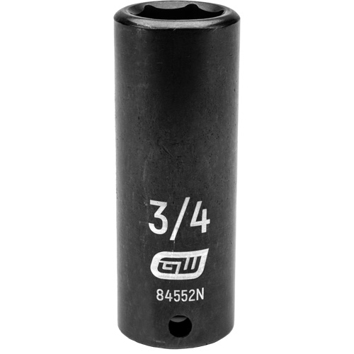 SAE Socket, Impact, 3/4", 1/2" Drive, 6 Points, Deep Mukwa Safety Services