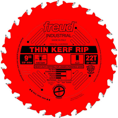 Lames de scie industrielle TCS - refente/coupe en travers &agrave; voie &eacute;troite, 9", 22 dents, Pour Bois Mukwa Safety Services