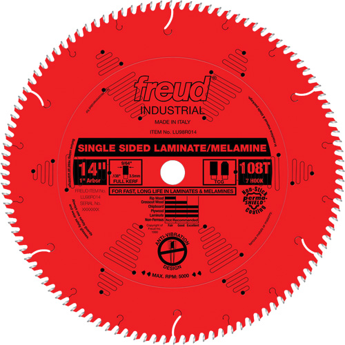 Lames de scie industrielle TCS pour panneaux de particules, 14", 108 dents, Pour Stratifi&eacute; Mukwa Safety Services