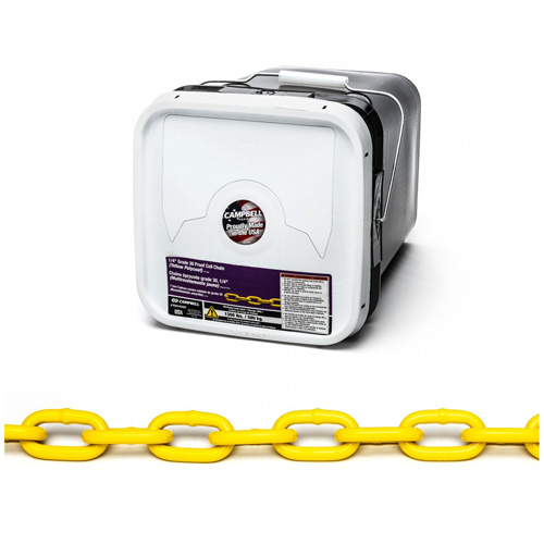 Proof Coil Chain, Low Carbon Steel, 1/4" x 75' (22.9 m) L, Grade 30, 1300 lbs. (0.65 tons) Load Capacity Mukwa Safety Services