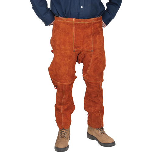 Tablier fendu aux jambes et jambi&egrave;res en cuir, 40" lo, Lava Brown Mukwa Safety Services