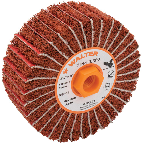 Two-In-One Turbo Drums, 4-1/2" Dia. x 2" W, 5/8"-11 Arbor, 60 Grit Mukwa Safety Services