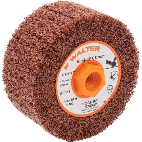 ALLSTEEL Blendex Surface Conditioning Drum, 4-1/4" Dia. x 2" W, 5/8"-11 Arbor, Coarse Grit Mukwa Safety Services