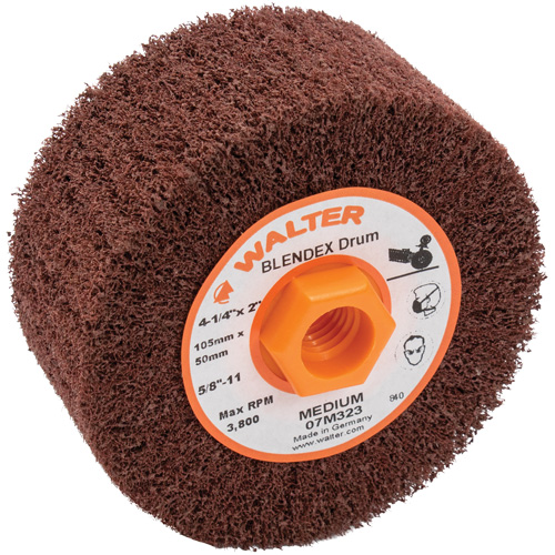 ALLSTEEL Blendex Surface Conditioning Drum, 4-1/4" Dia. x 2" W, 5/8"-11 Arbor, Medium Grit Mukwa Safety Services