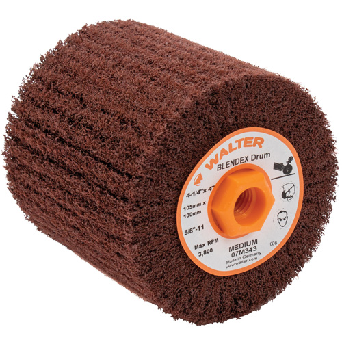 Tambour de conditionnement de surface Blendex ALLSTEEL, 4-1/4" dia. x 4" la, 5/8"-11 Arbre, Grain Moyen Mukwa Safety Services