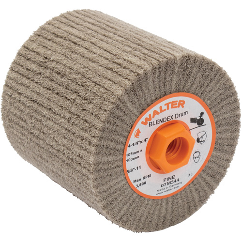 ALLSTEEL Blendex Surface Conditioning Drum, 4-1/4" Dia. x 4" W, 5/8"-11 Arbor, Fine Grit Mukwa Safety Services