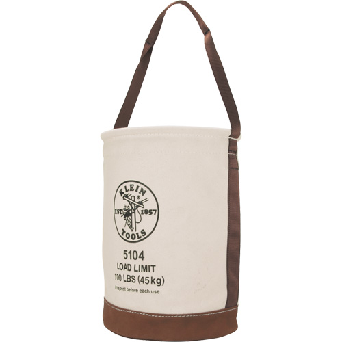 Bucket with Leather Bottom, 17" H, Canvas, Beige Mukwa Safety Services