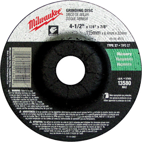 Meule, 4-1/2" x 1/4", Arbre 7/8", Carbure de silicium, Type 27 Mukwa Safety Services