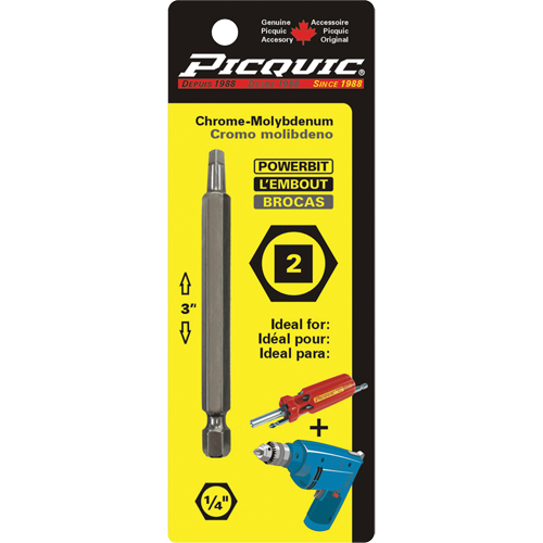 Powerbit, Square, #2 Tip, 1/4" Drive Size, 3" Length Mukwa Safety Services