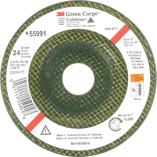 Meule &agrave; moyeu d&eacute;port&eacute; Green Corps, 4-1/2" x 1/4", Arbre 7/8", C&eacute;ramique, Type 27 Mukwa Safety Services