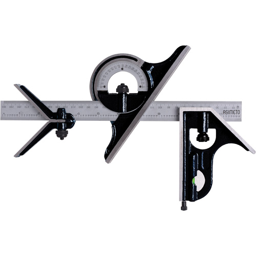 Jeu d'&eacute;querres combin&eacute;es avec gradations m&eacute;triques et imp&eacute;riales, 4 mrcx., 1/64"/0,5 mm Graduations, Acier, Ordinaire Mukwa Safety Services