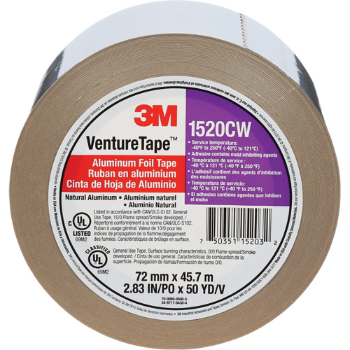 Venture Tape Aluminum Foil Tape, 1.8 mils Thick, 72 mm (3") x 45.7 m (150') Mukwa Safety Services