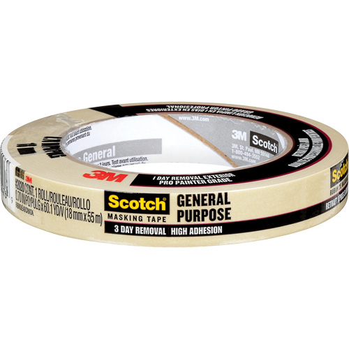 Scotch&reg; Contractor Grade Masking Tape 2020, 18 mm (3/4") x 55 m (180'), Beige Mukwa Safety Services